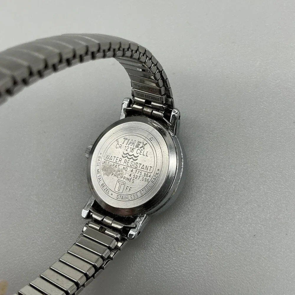 Timex Indiglo Womens Watch 23mm White Dial Silver Tone Stretch Band New Battery